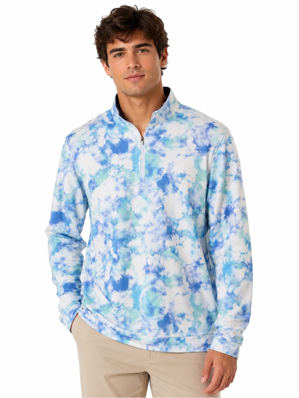 Rhoback Far Out Quarter Zip Pullover Tie Dye Blue Size Medium